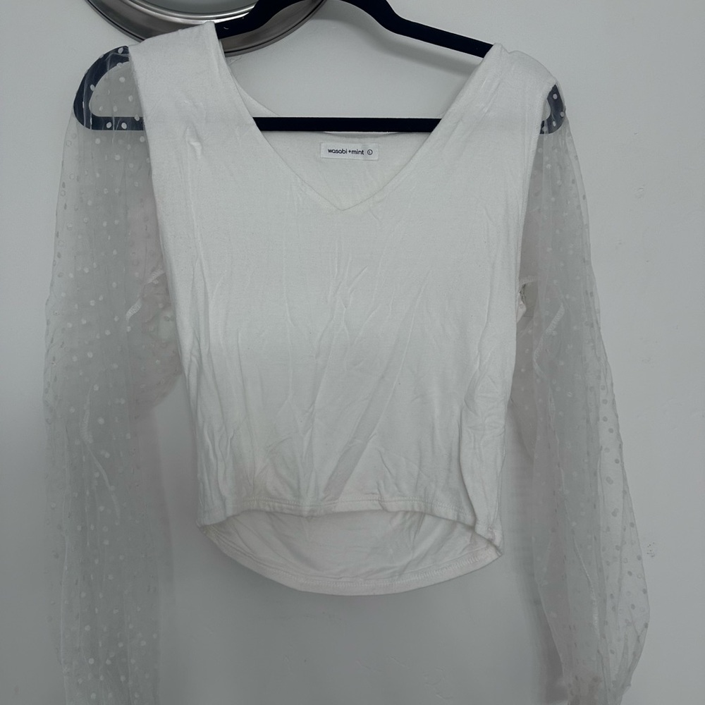 White Sheer Polka Dot Sleeve Top
